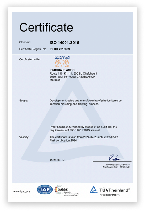 IFRIQUIA PLASTIC ISO 14001