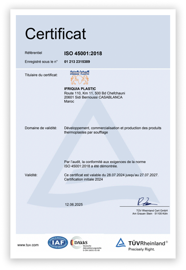 IFRIQUIA PLASTIC ISO 45001